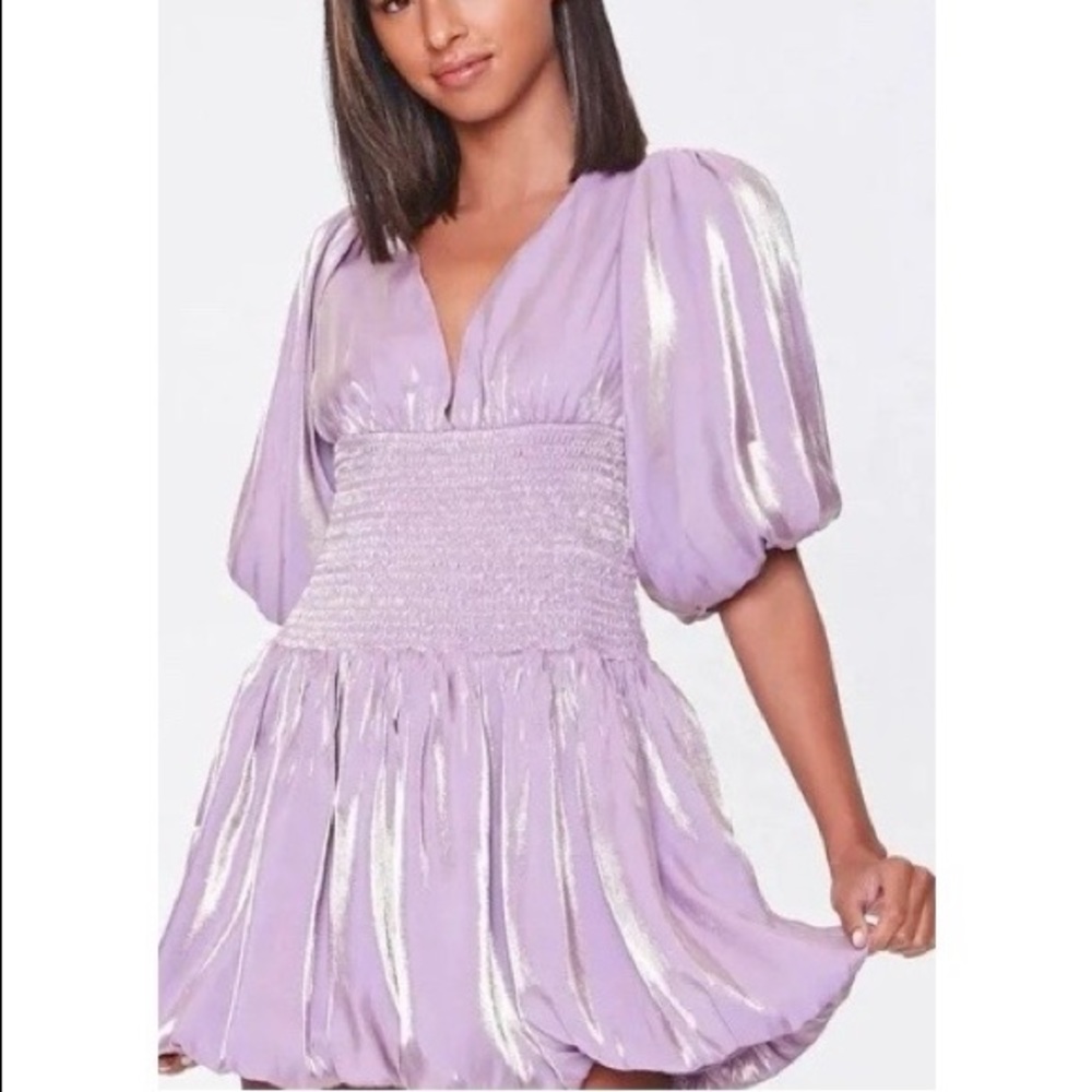 Smocked Puff-Sleeve Mini Dress